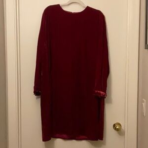 Eileen Fisher Red Velvet Crew Neck Dress SZ L NWT